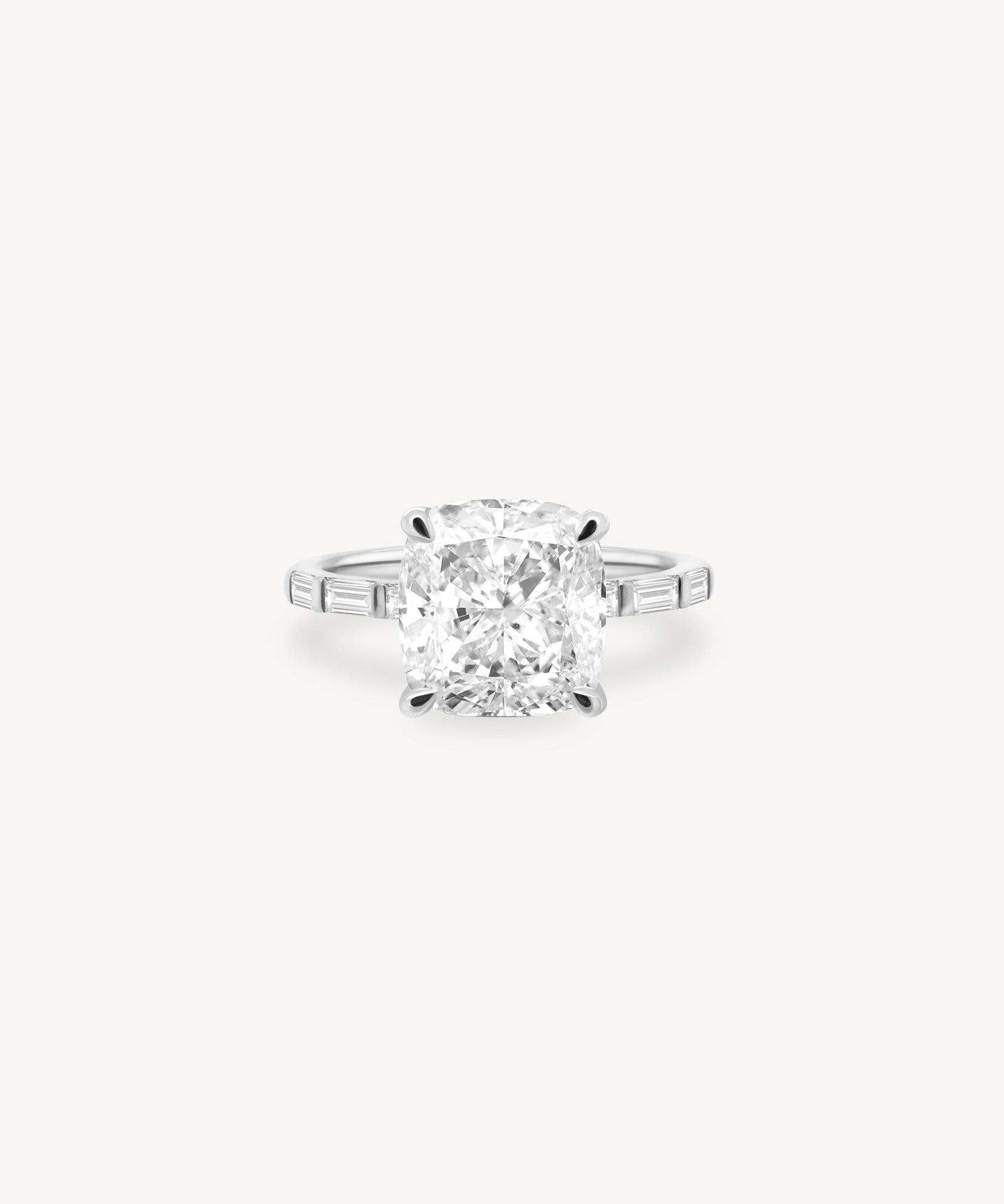 Cushion and Baguette Cut Diamond Ring in Bar Setting