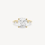 Cushion and Baguette Cut Diamond Ring in Bar Setting