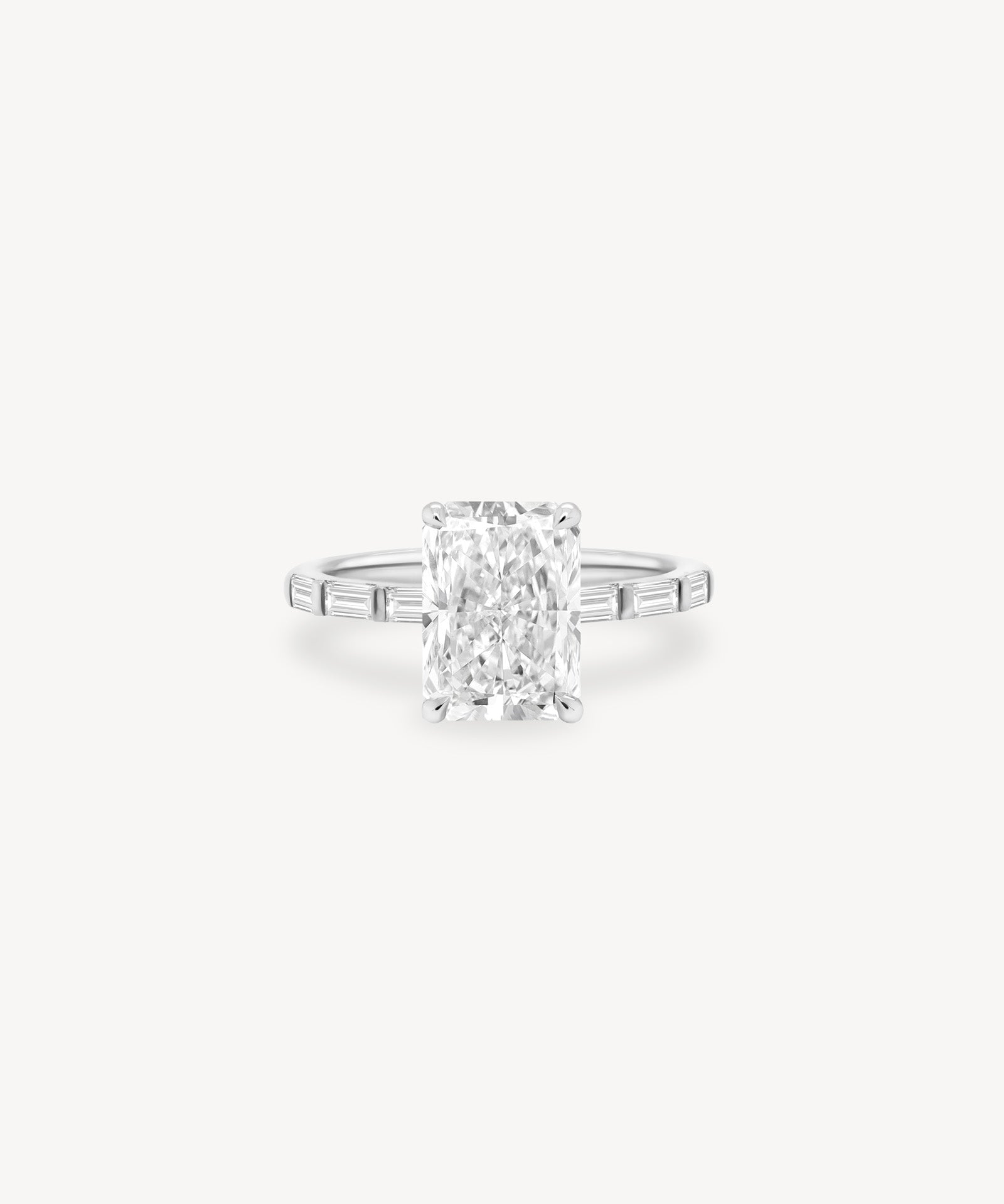 Radiant and Baguette Cut Diamond Ring in Bar Setting
