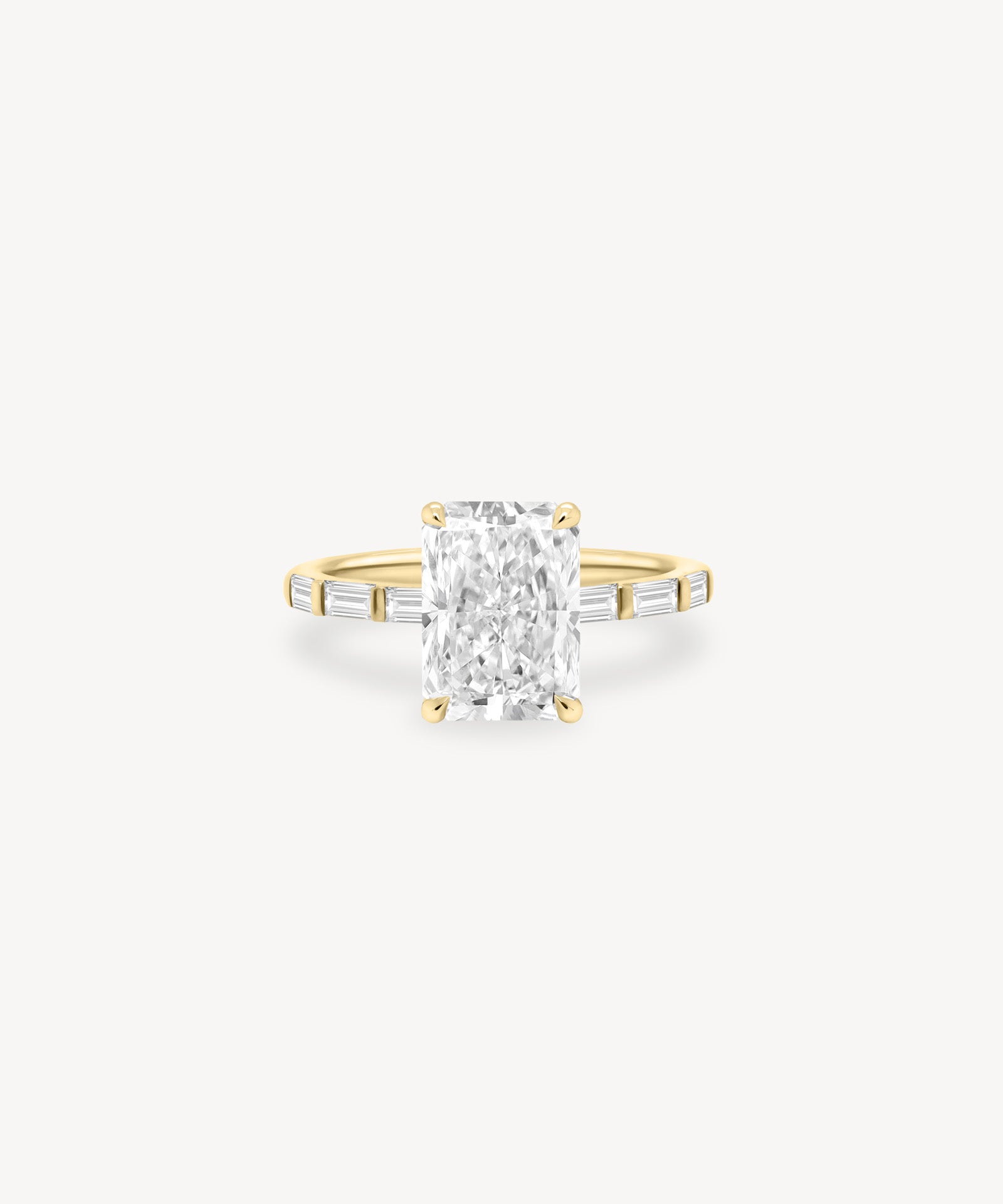 Radiant and Baguette Cut Diamond Ring in Bar Setting