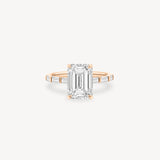 Emerald and Baguette Cut Diamond Ring in Bar Setting
