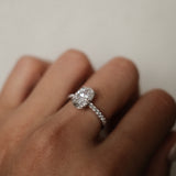 Oval Cut Diamond Pavé Ring in Cathedral Setting with Hidden Halo