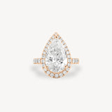 Pear Cut Diamond Halo Pavé Ring in Cathedral Setting