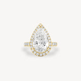Pear Cut Diamond Halo Pavé Ring in Cathedral Setting