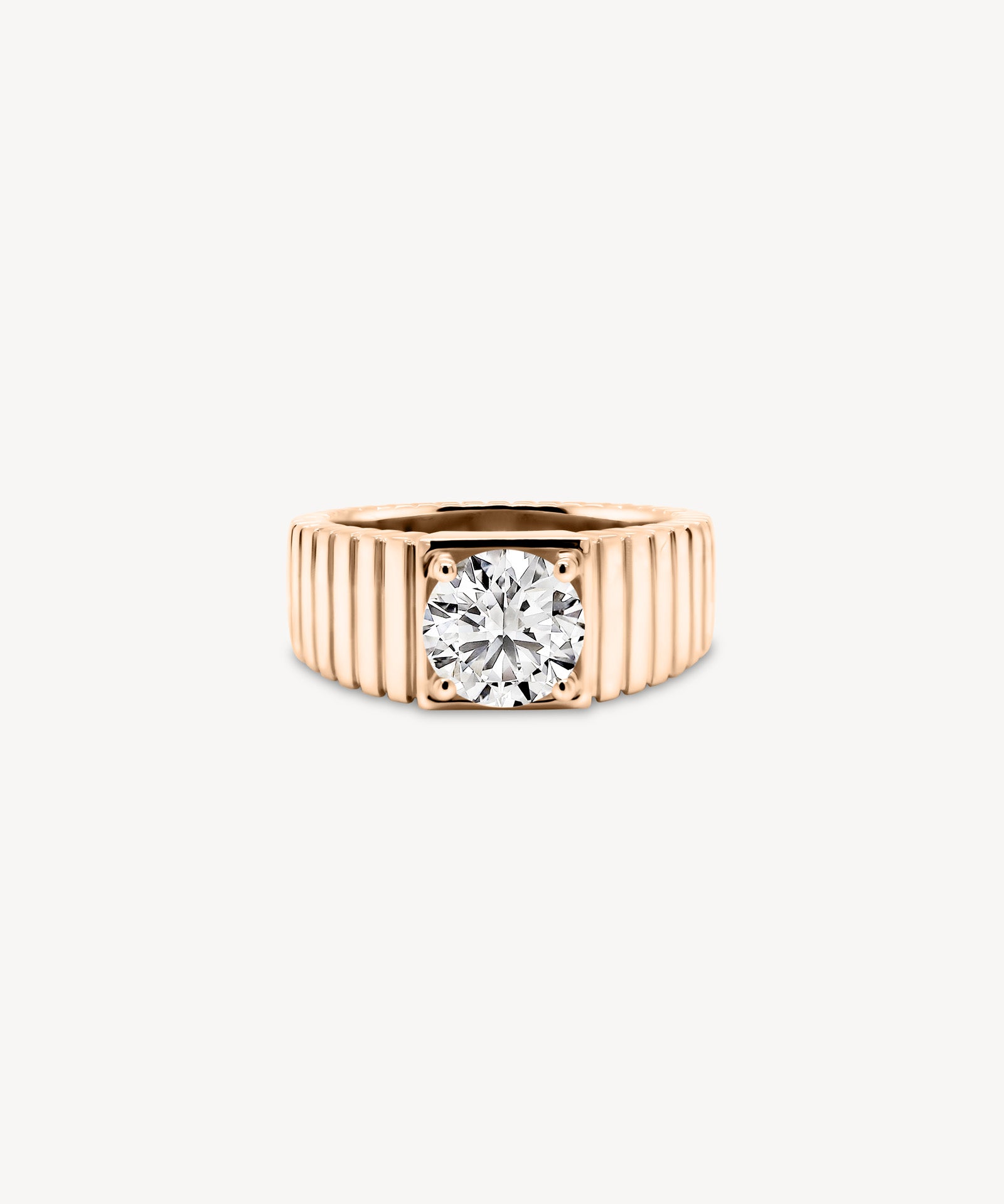 Round Cut Diamond Ribbed Solitaire Ring