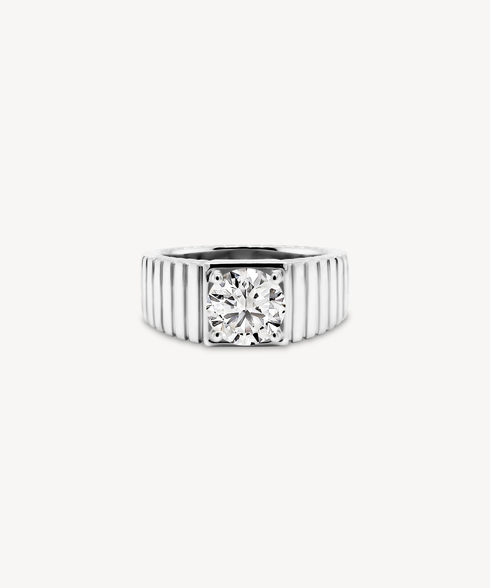 Round Cut Diamond Ribbed Solitaire Ring