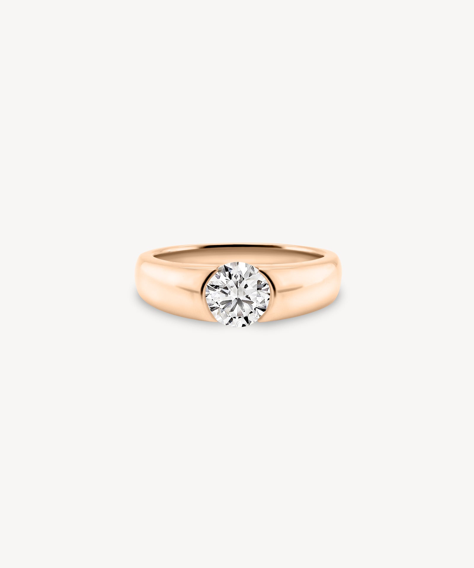 Round Cut Diamond Solitaire Ring in Half Bezel Setting