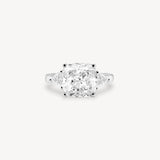 Cushion Cut Diamond Three Stone Ring With Trillion Cut Side Stones