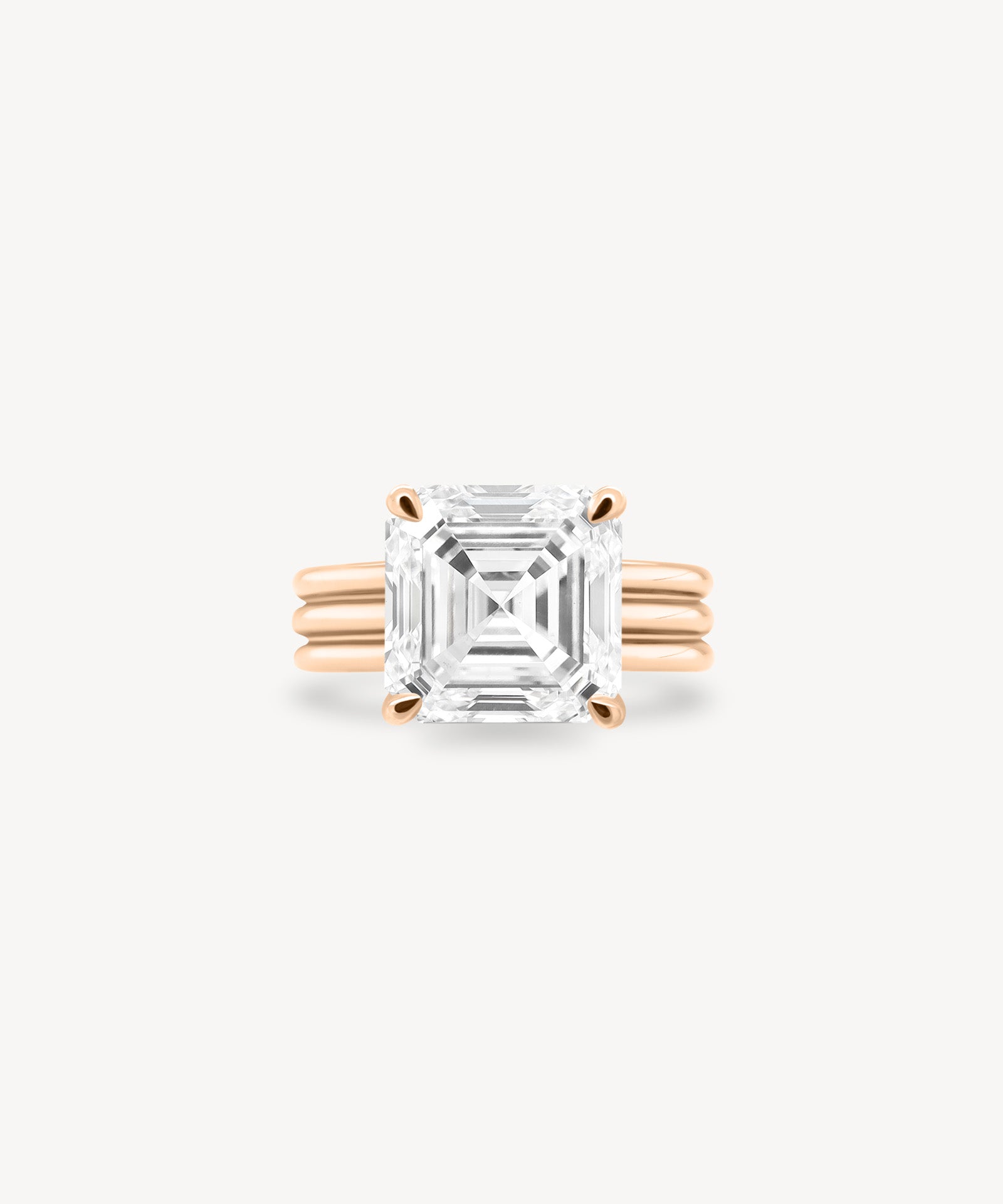 Asscher Cut Diamond Triple-Ribbed Solitaire Ring