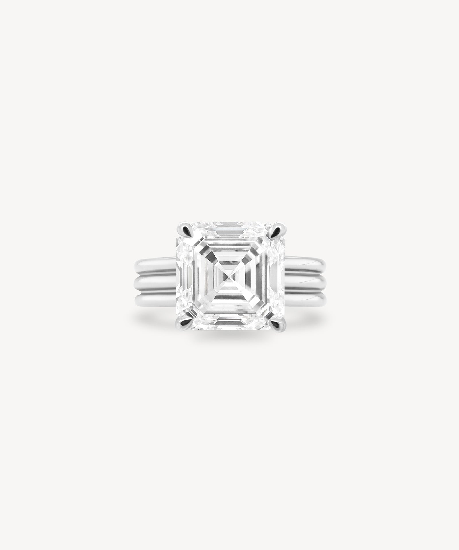 Asscher Cut Diamond Triple-Ribbed Solitaire Ring