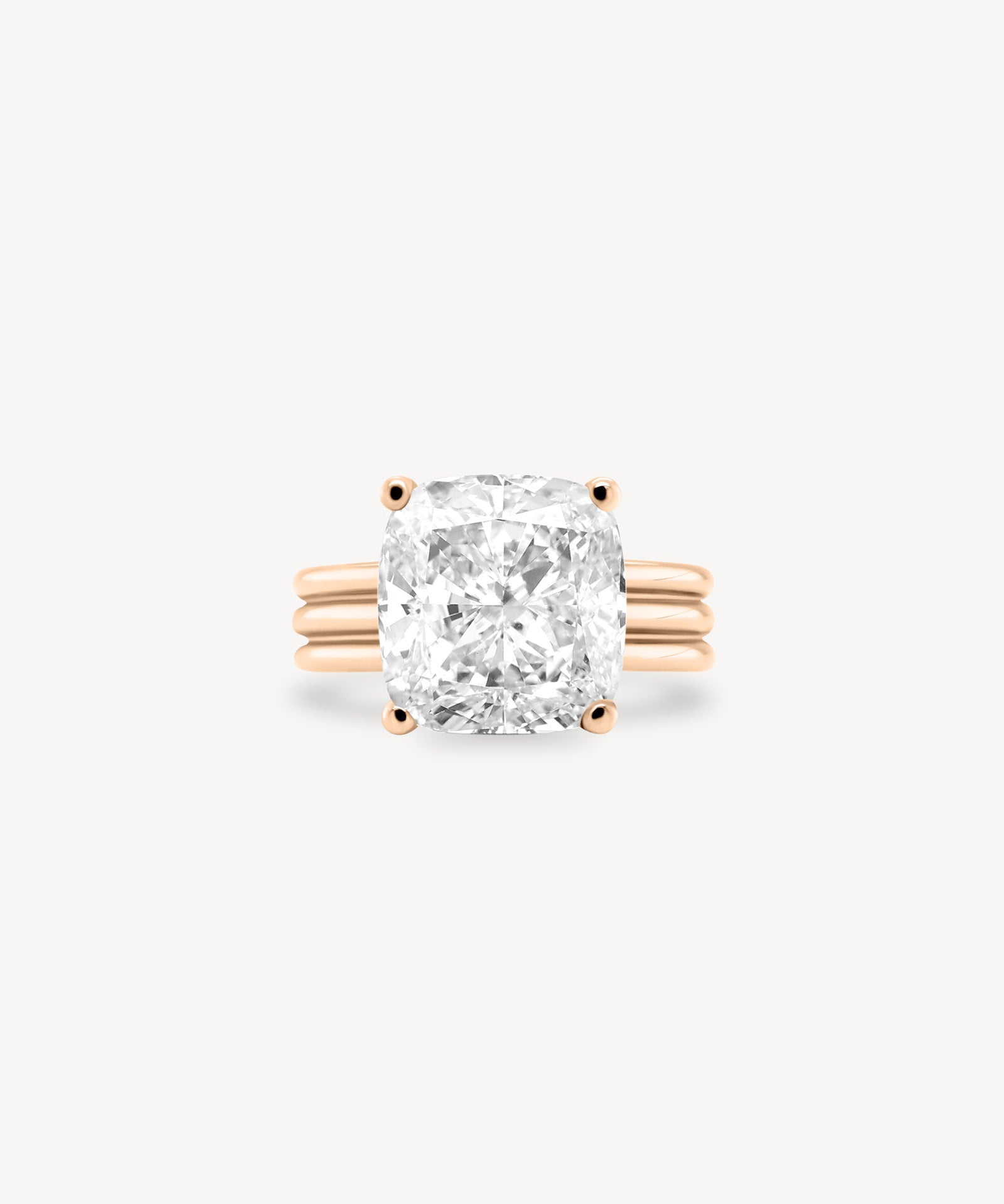 Cushion Cut Diamond Triple-Ribbed Solitaire Ring