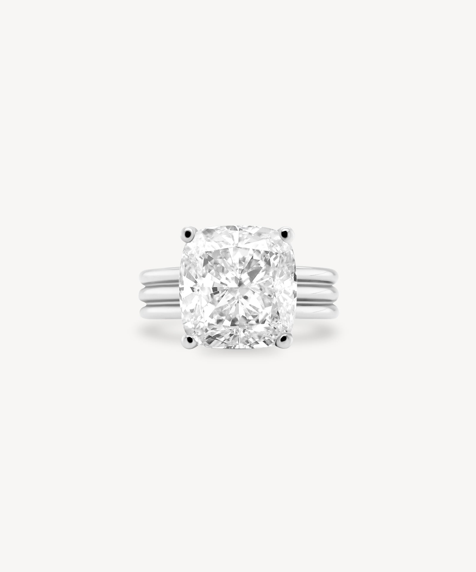 Cushion Cut Diamond Triple-Ribbed Solitaire Ring