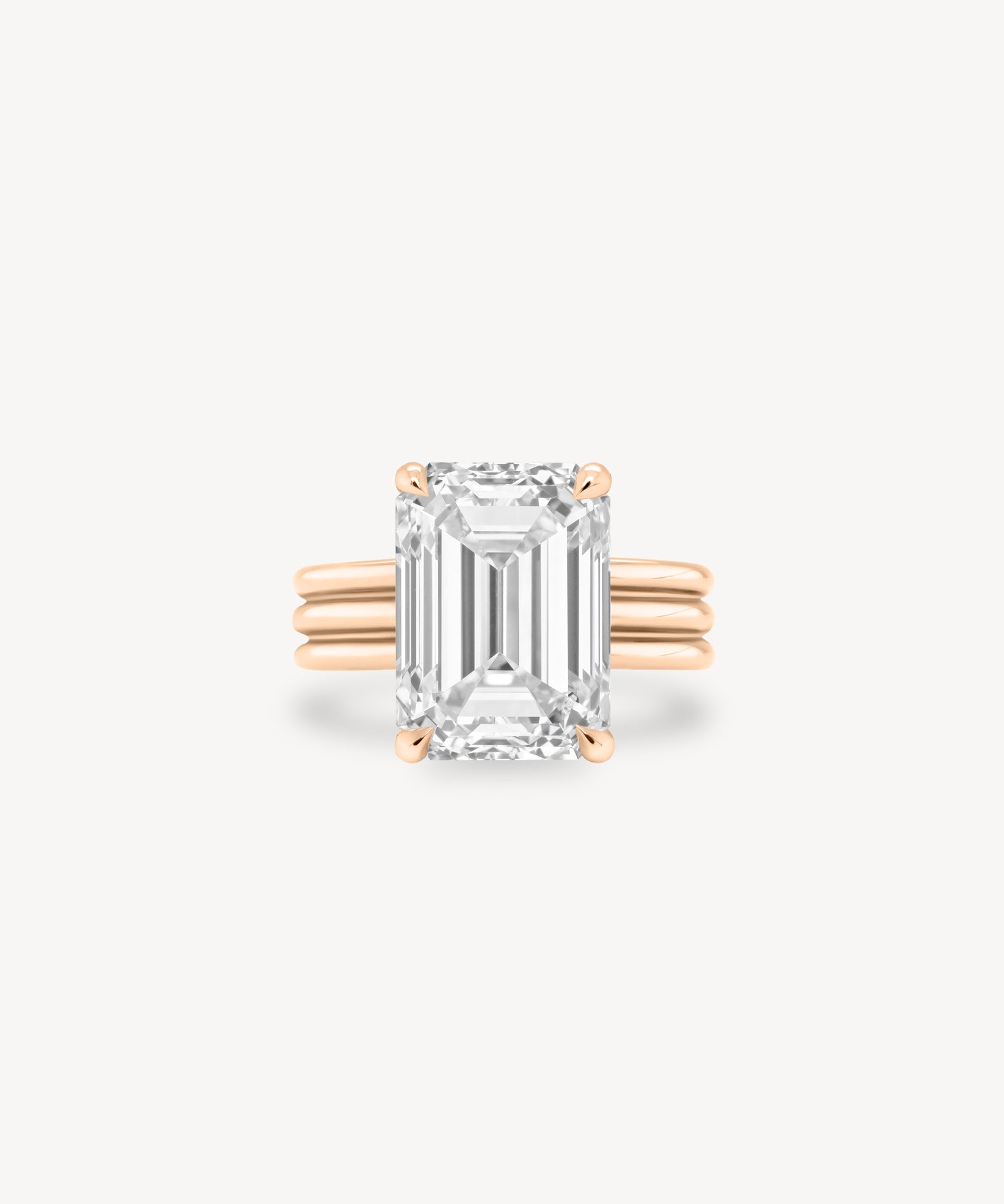 Emerald Cut Diamond Triple-Ribbed Solitaire Ring