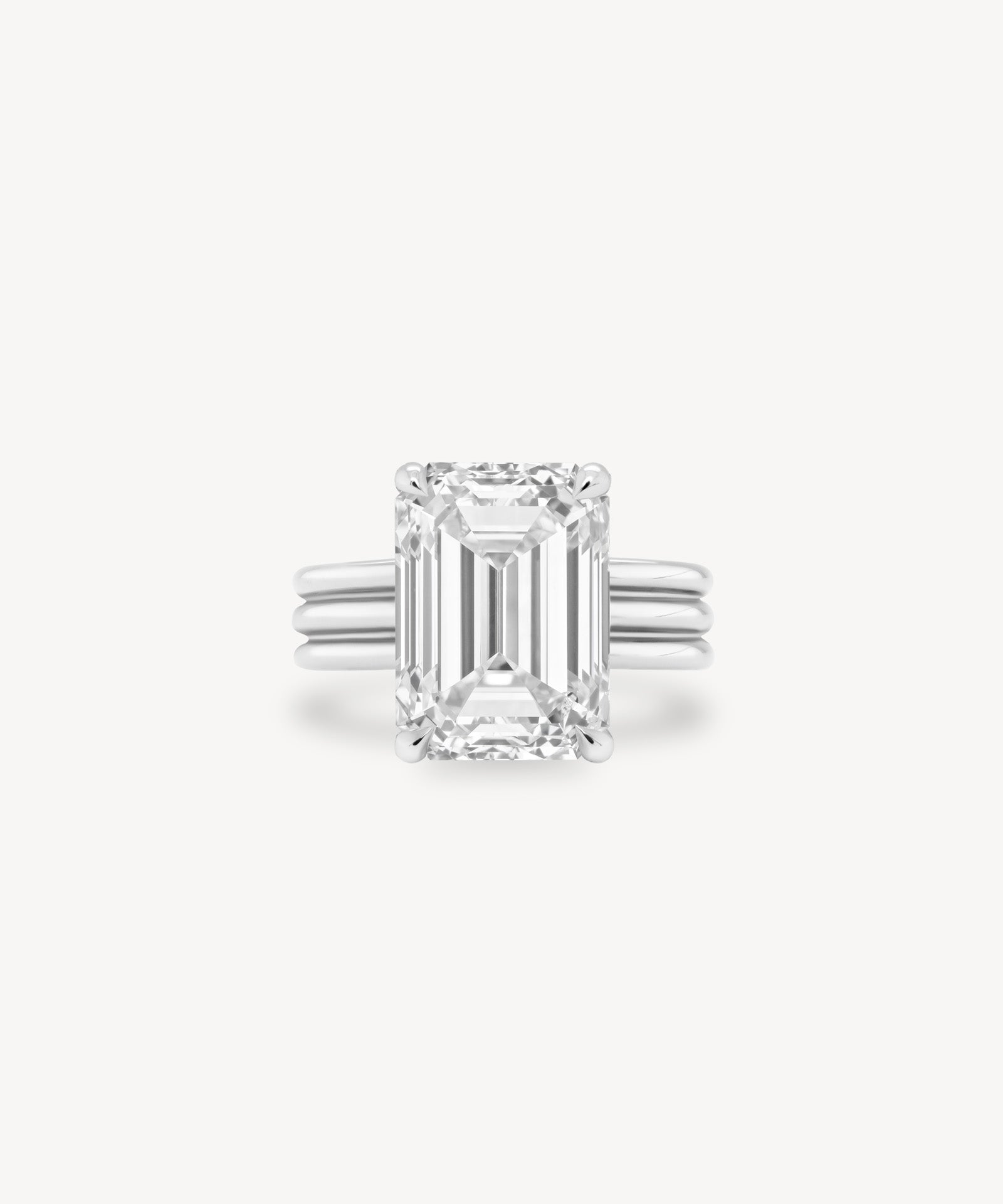 Emerald Cut Diamond Triple-Ribbed Solitaire Ring