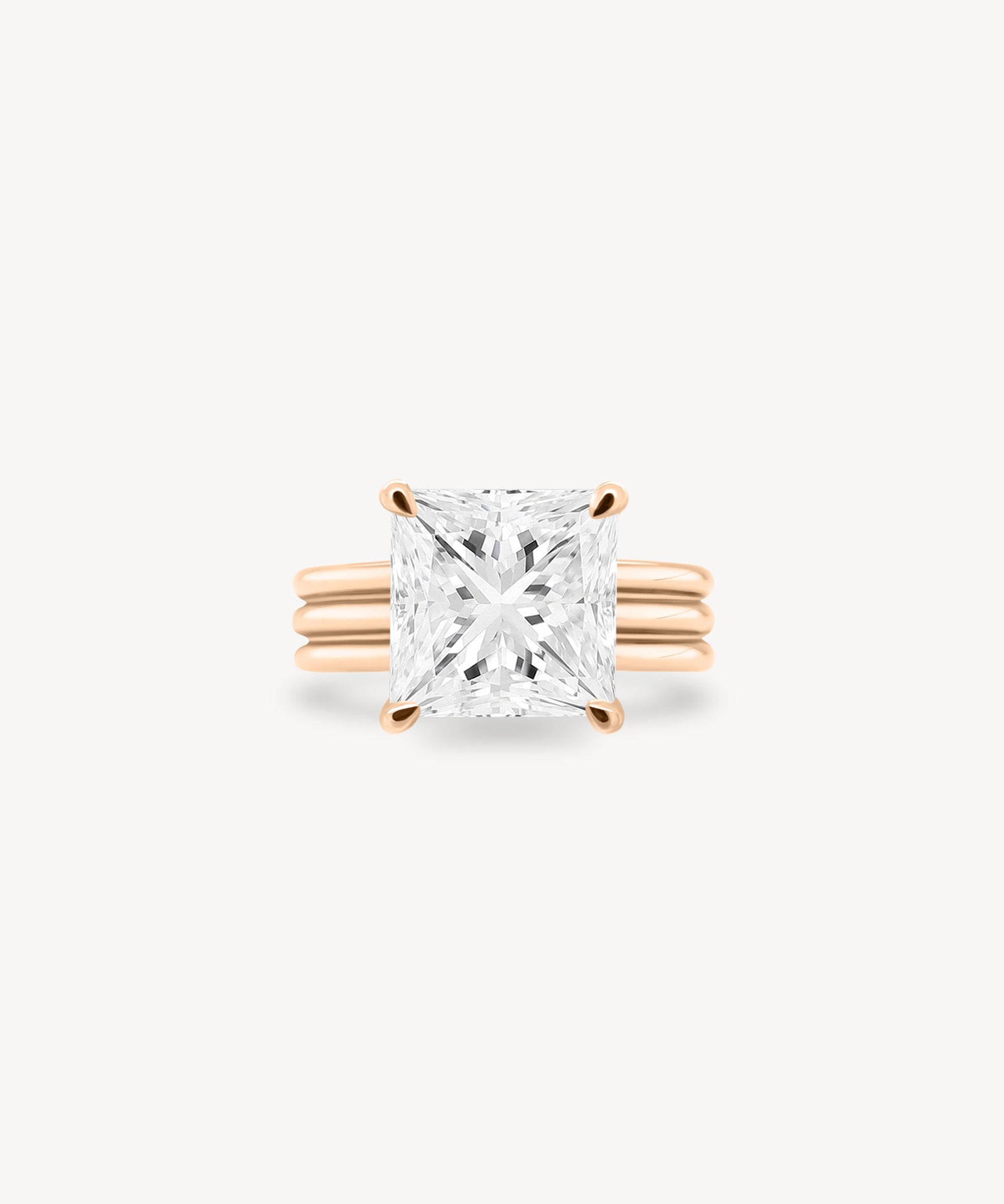 Princess Cut Diamond Triple-Ribbed Solitaire Ring