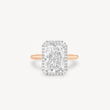 Radiant Cut Diamond Halo Two-Tone Ring in Cathedral Setting
