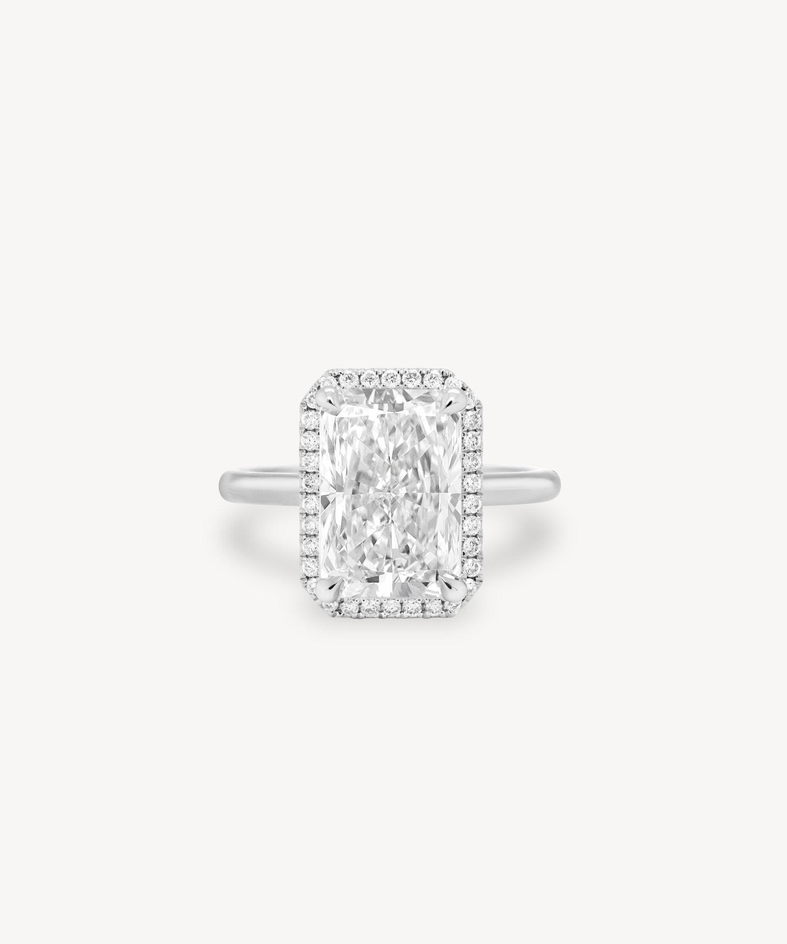 Radiant Cut Diamond Halo Two-Tone Ring in Cathedral Setting