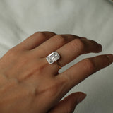 Emerald Cut Diamond Halo Two-Tone Ring in Cathedral Setting
