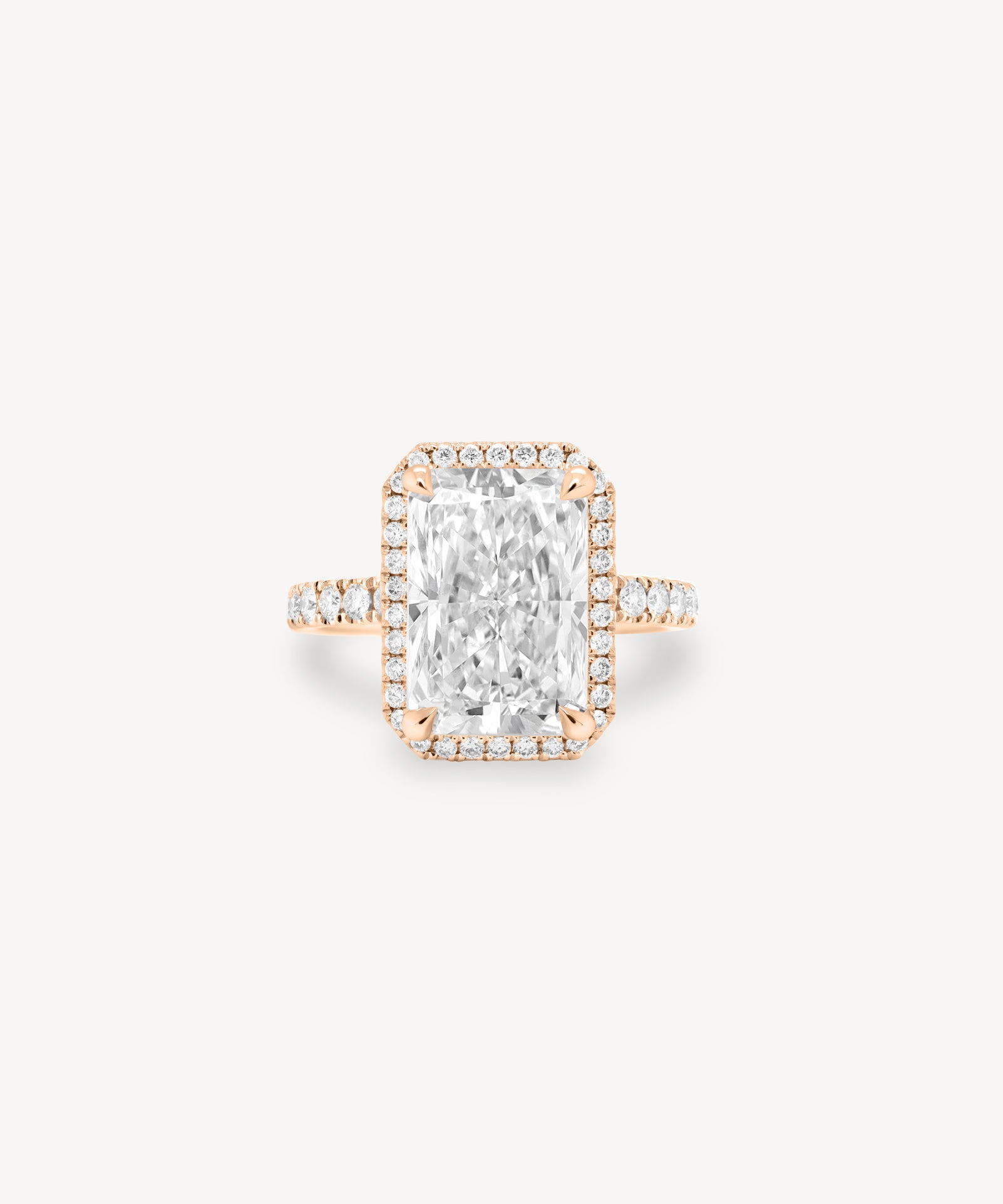 Radiant Cut Diamond Halo Pavé Ring in Cathedral Setting