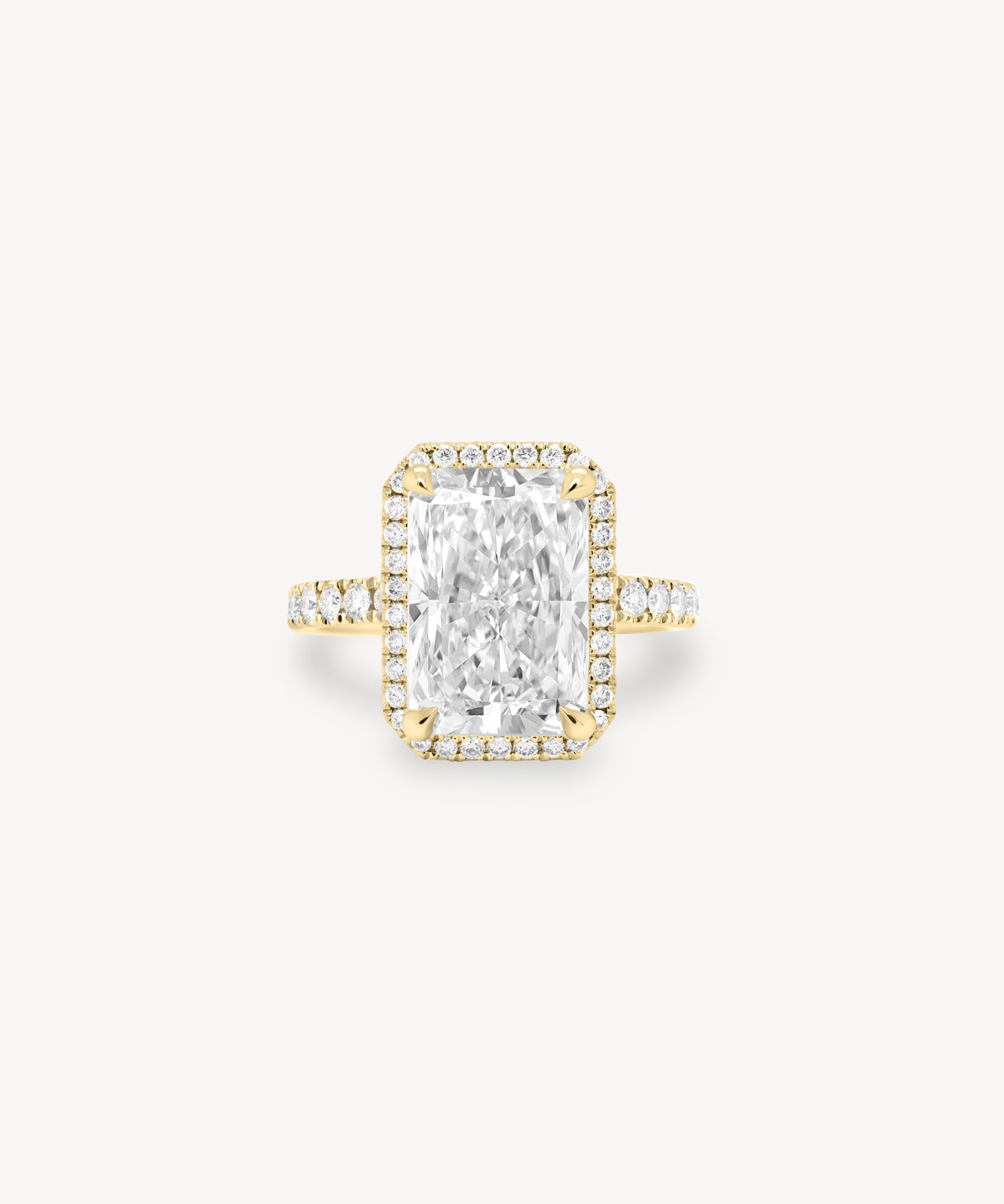 Radiant Cut Diamond Halo Pavé Ring in Cathedral Setting