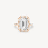 Emerald Cut Diamond Halo Pavé Ring in Cathedral Setting