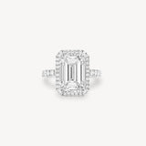Emerald Cut Diamond Halo Pavé Ring in Cathedral Setting