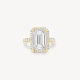 Emerald Cut Diamond Halo Pavé Ring in Cathedral Setting