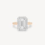 Emerald Cut Diamond Halo Two-Tone Ring in Cathedral Setting