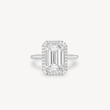 Emerald Cut Diamond Halo Two-Tone Ring in Cathedral Setting