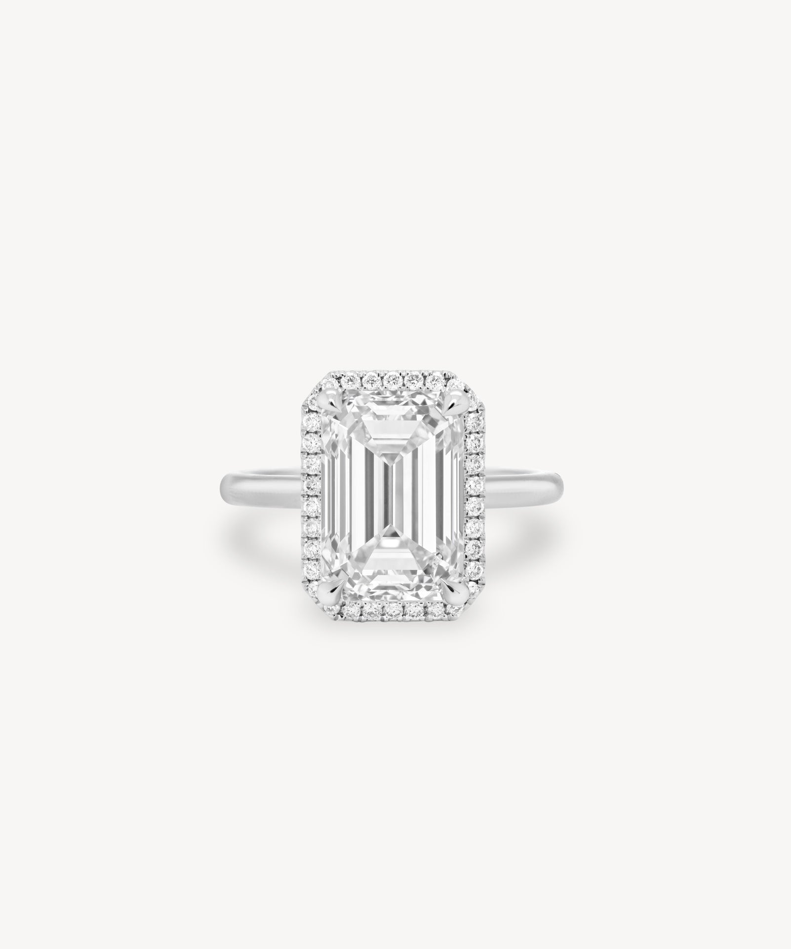 Emerald Cut Diamond Halo Two-Tone Ring in Cathedral Setting