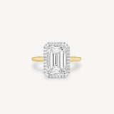 Emerald Cut Diamond Halo Two-Tone Ring in Cathedral Setting