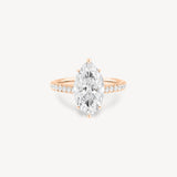 Marquise Cut Diamond Pavé Ring in Cathedral Setting with Hidden Halo