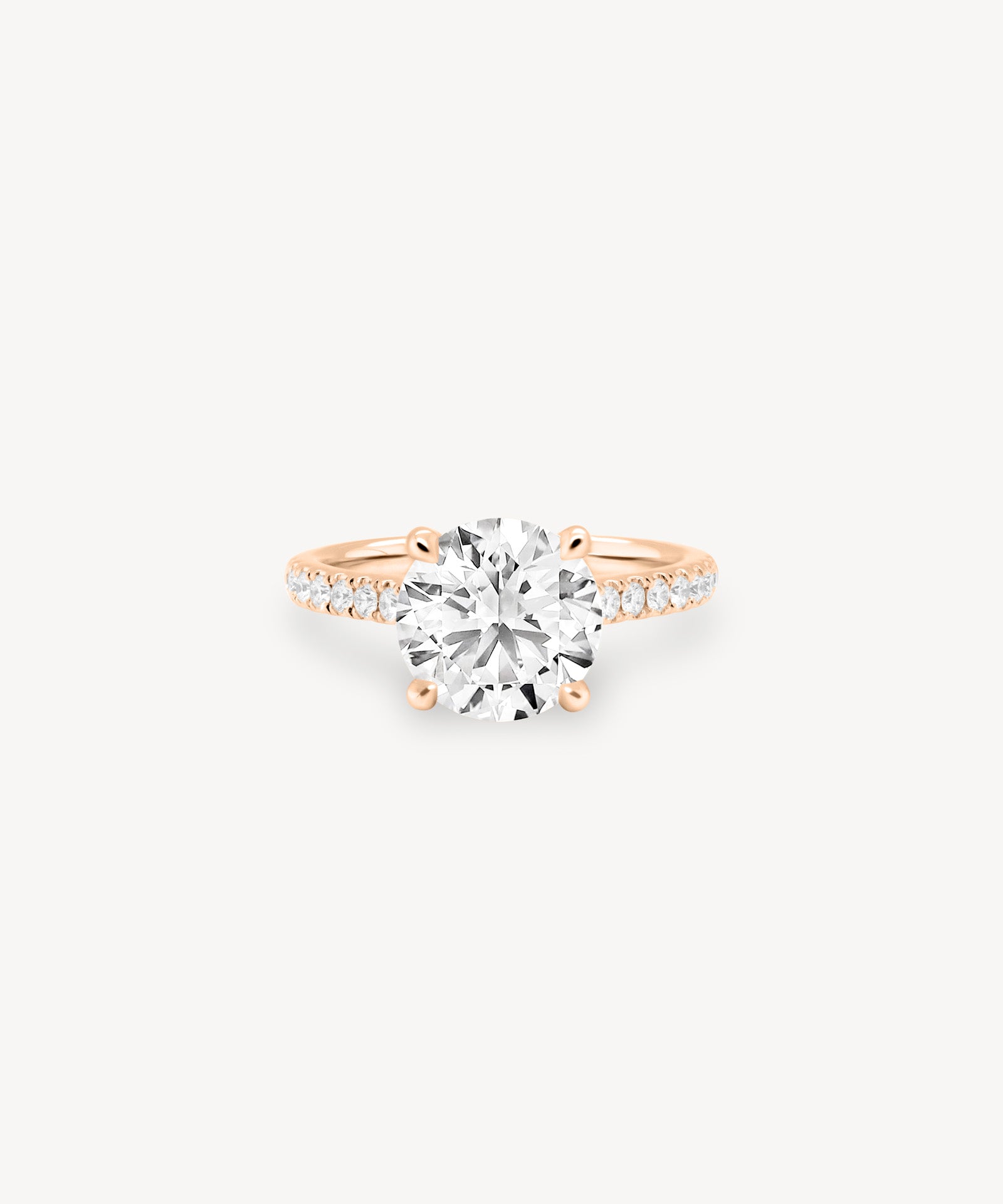Round Cut Diamond Pavé Ring in Cathedral Setting with Hidden Halo