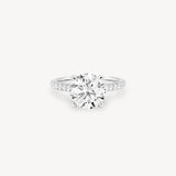 Round Cut Diamond Pavé Ring in Cathedral Setting with Hidden Halo