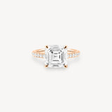 Asscher Cut Diamond Pavé Ring in Cathedral Setting with Hidden Halo
