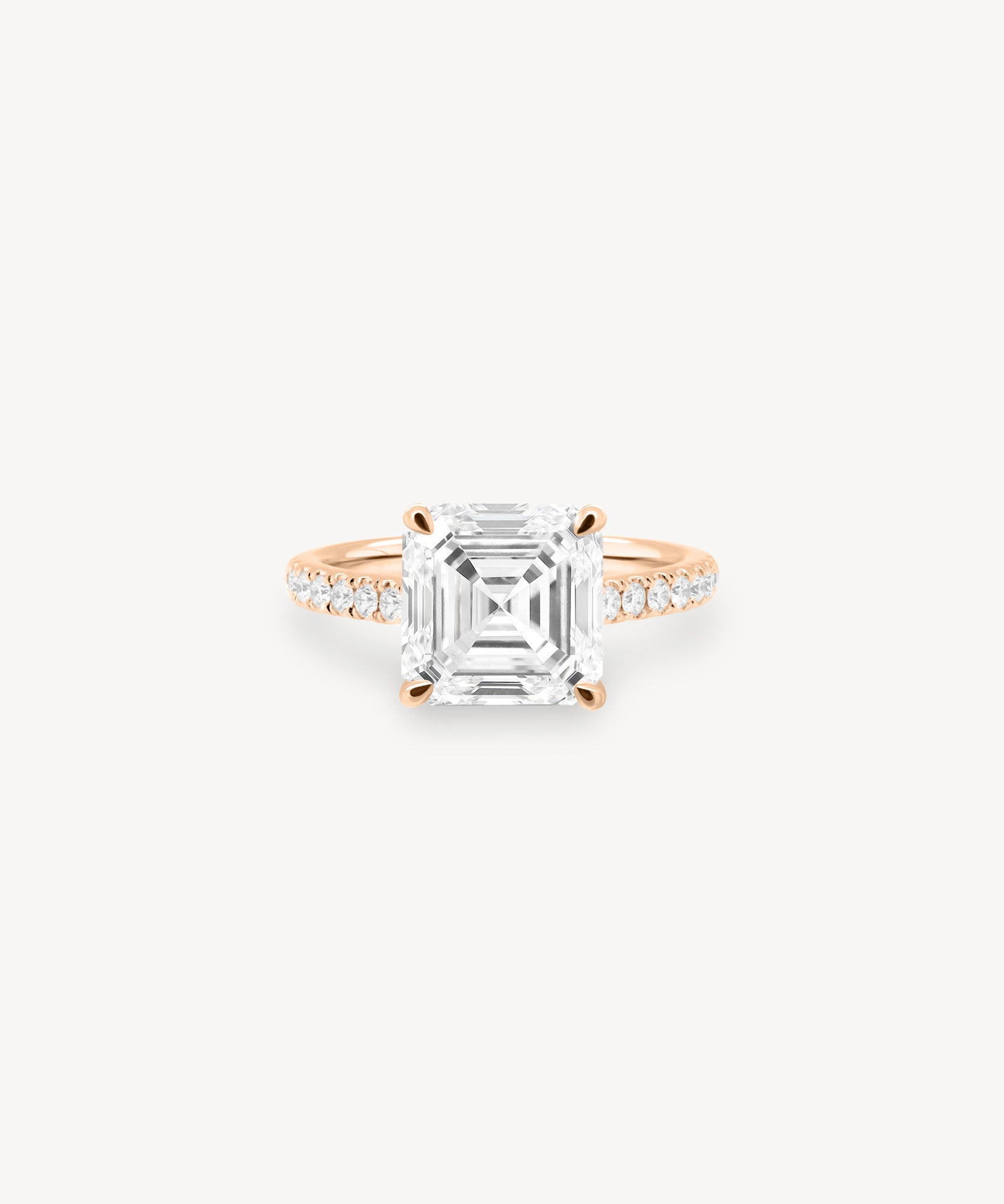 Asscher Cut Diamond Pavé Ring in Cathedral Setting with Hidden Halo