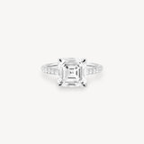 Asscher Cut Diamond Pavé Ring in Cathedral Setting with Hidden Halo