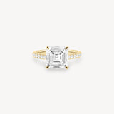 Asscher Cut Diamond Pavé Ring in Cathedral Setting with Hidden Halo