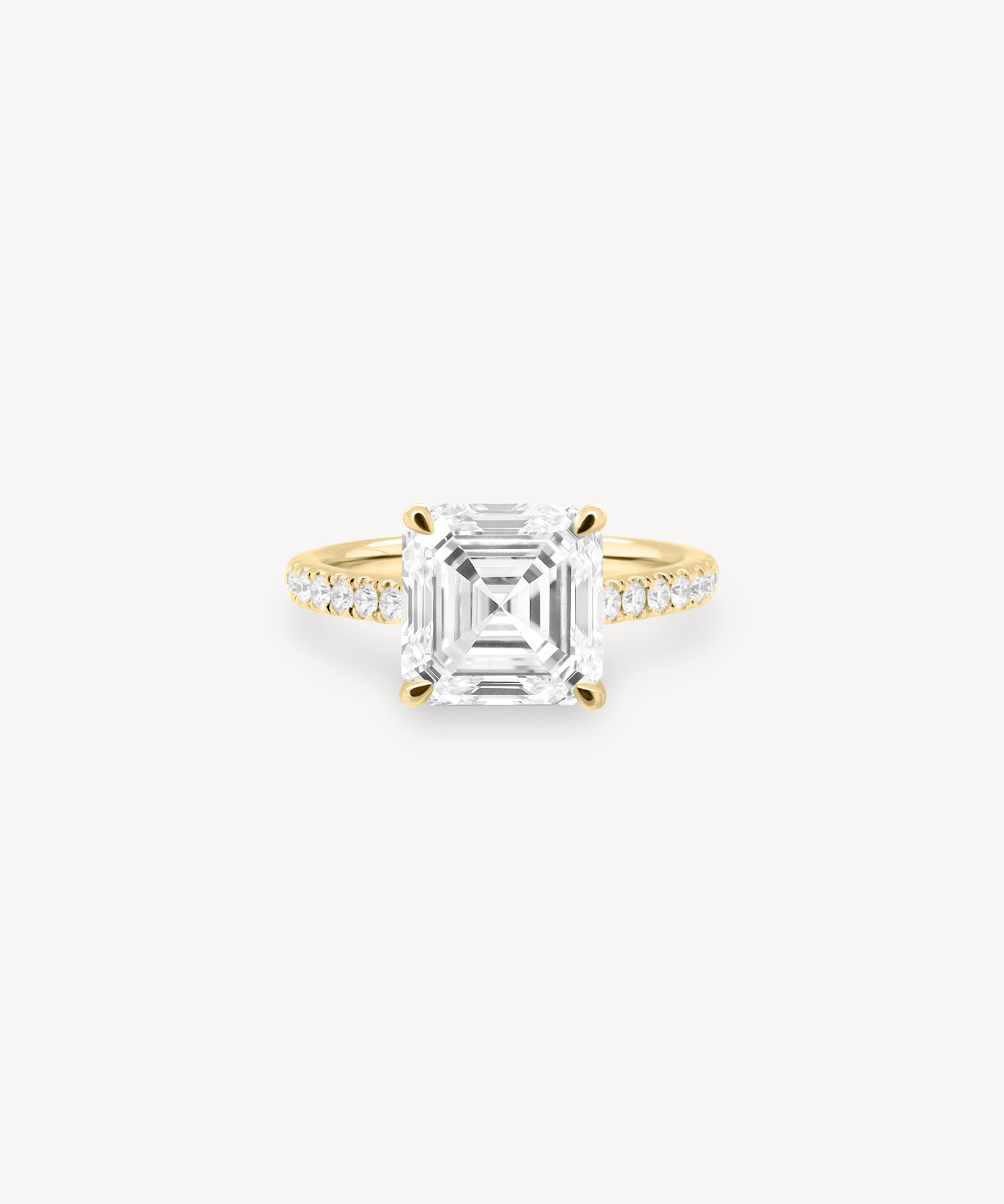 Asscher Cut Diamond Pavé Ring in Cathedral Setting with Hidden Halo