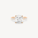 Cushion Cut Diamond Pavé Ring in Cathedral Setting with Hidden Halo