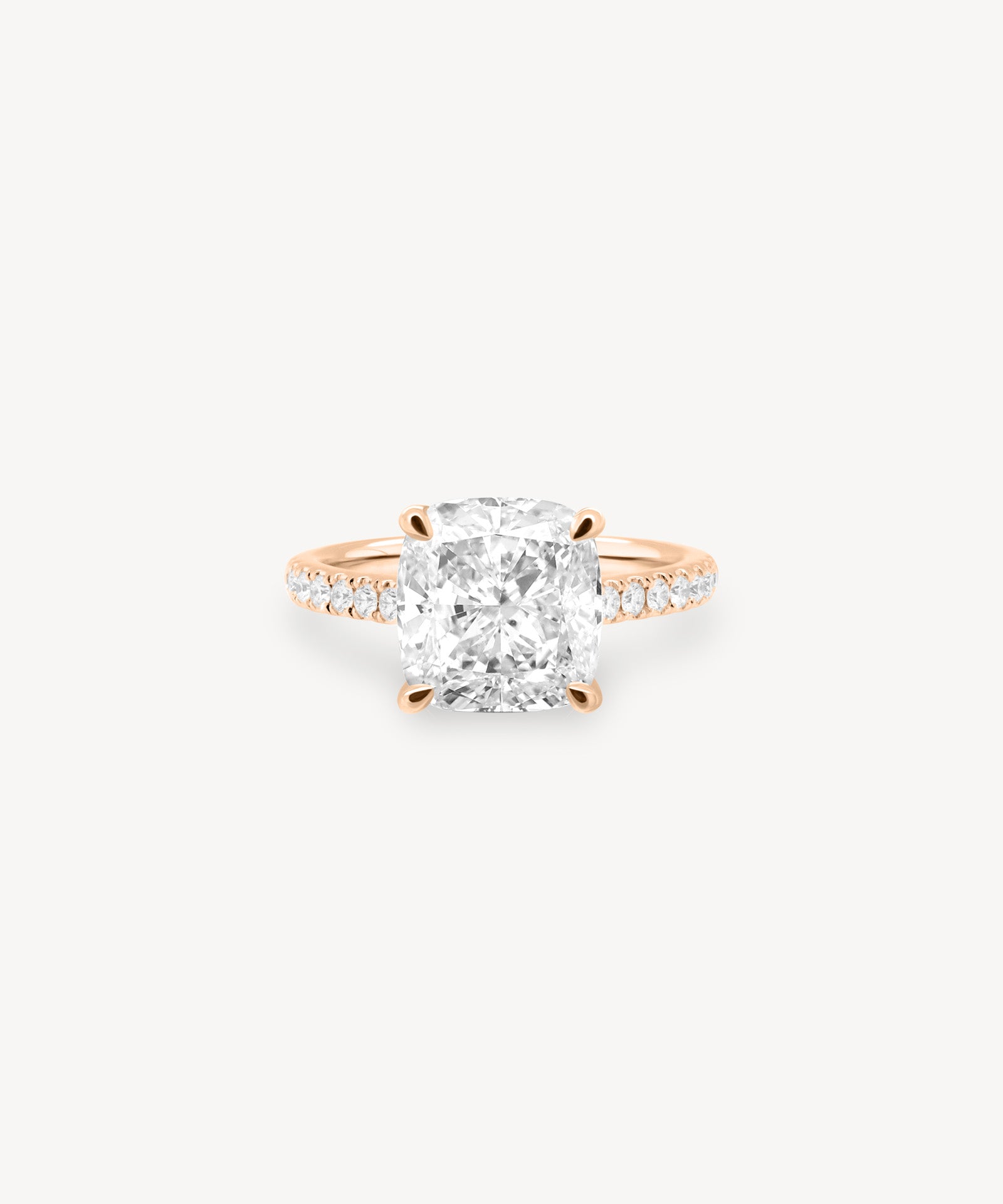 Cushion Cut Diamond Pavé Ring in Cathedral Setting with Hidden Halo