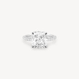 Cushion Cut Diamond Pavé Ring in Cathedral Setting with Hidden Halo