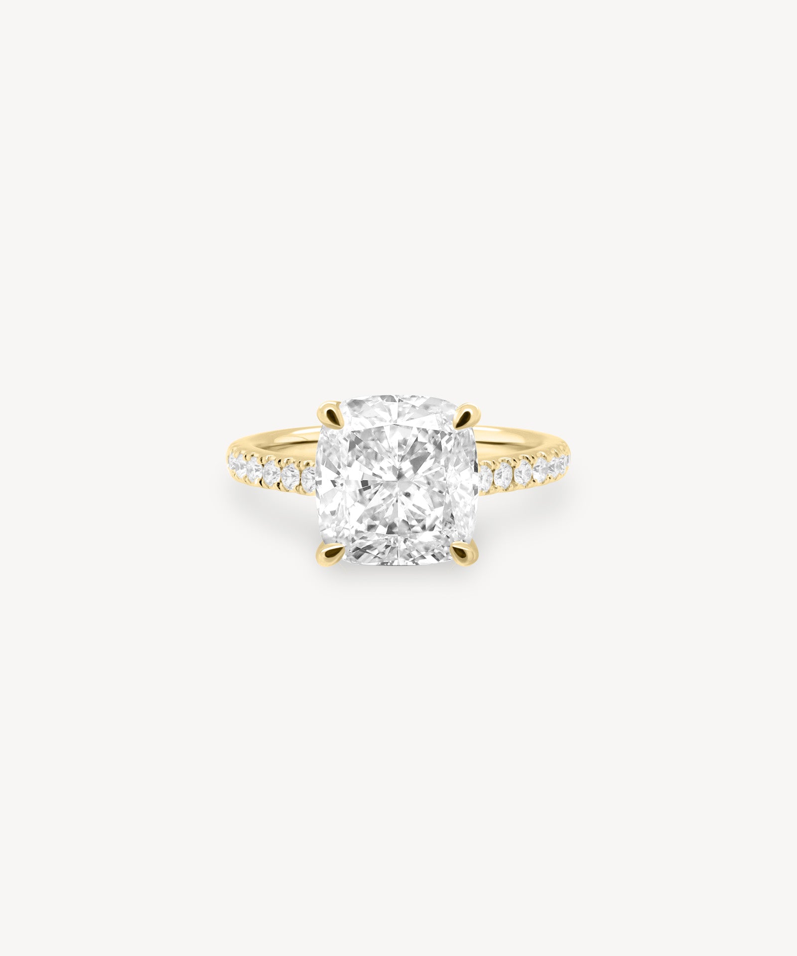 Cushion Cut Diamond Pavé Ring in Cathedral Setting with Hidden Halo
