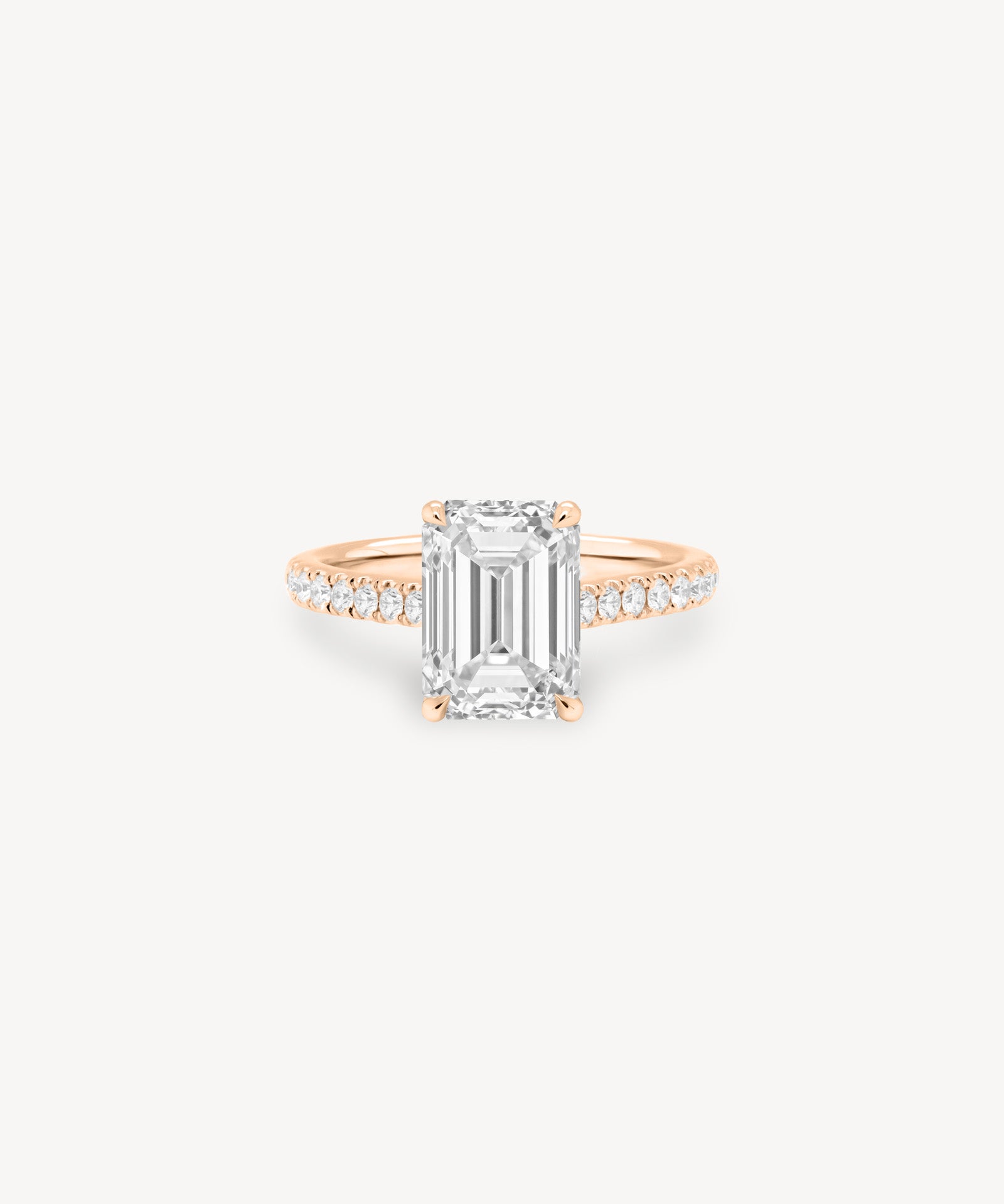 Emerald Cut Diamond Pavé Ring in Cathedral Setting with Hidden Halo
