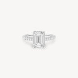 Emerald Cut Diamond Pavé Ring in Cathedral Setting with Hidden Halo