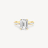 Emerald Cut Diamond Pavé Ring in Cathedral Setting with Hidden Halo