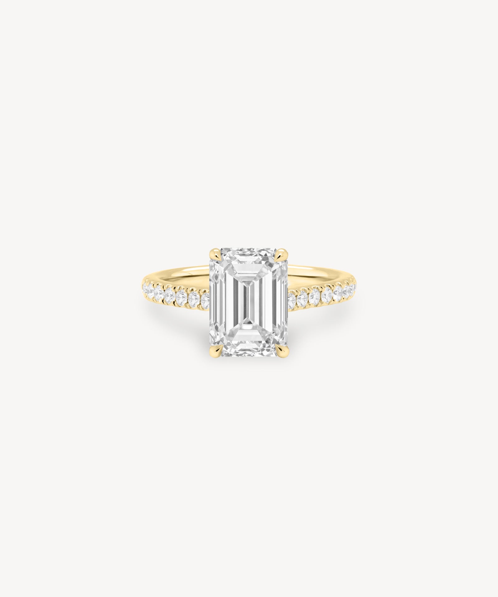Emerald Cut Diamond Pavé Ring in Cathedral Setting with Hidden Halo