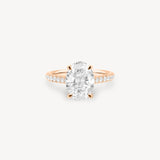 Oval Cut Diamond Pavé Ring in Cathedral Setting with Hidden Halo