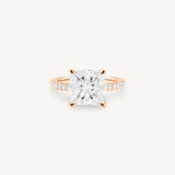 Princess Cut Diamond Pavé Ring in Cathedral Setting with Hidden Halo
