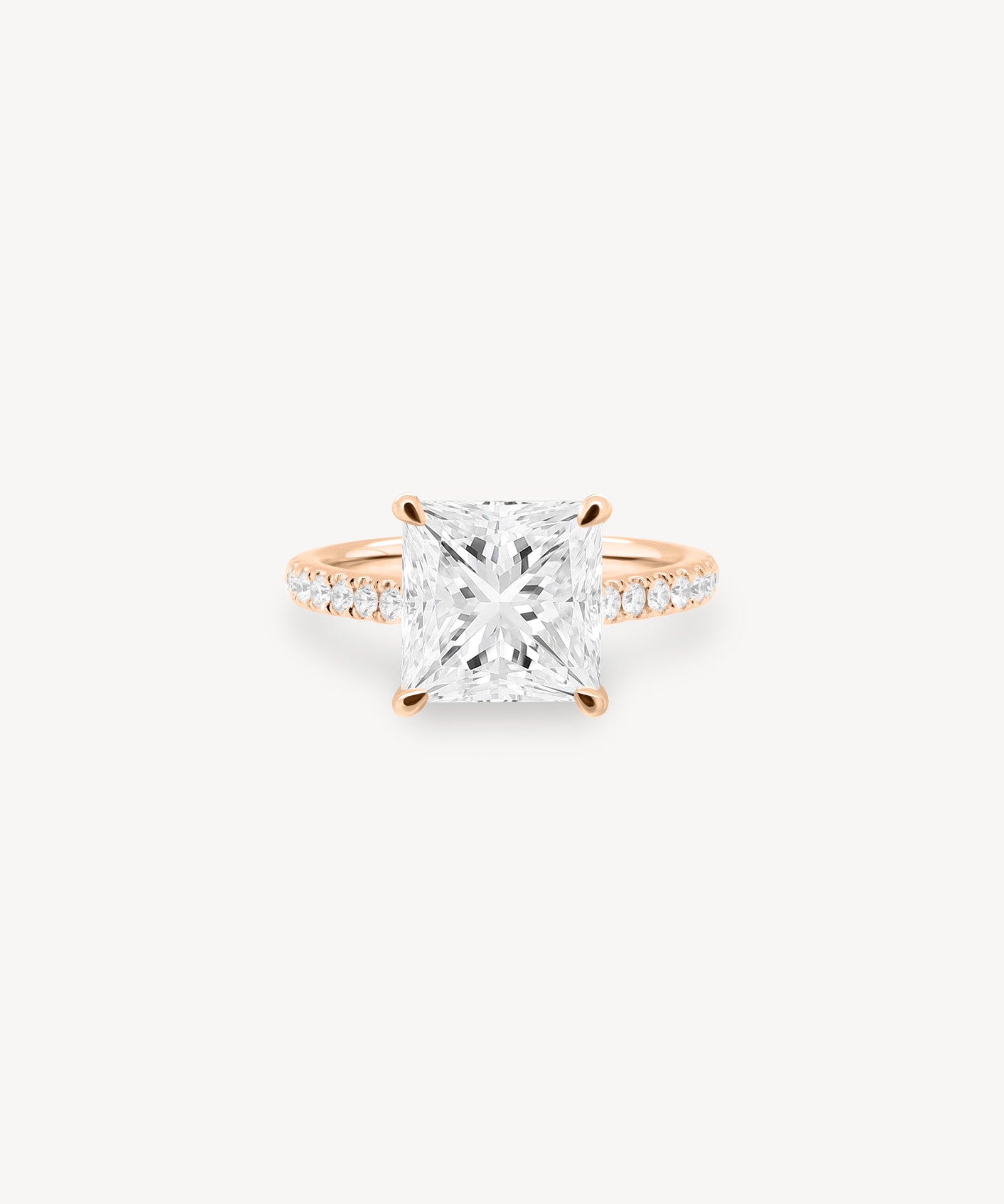 Princess Cut Diamond Pavé Ring in Cathedral Setting with Hidden Halo